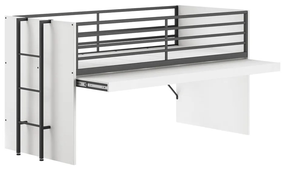 Pat pentru copii alb înalt cu somieră 90x200 cm Sam – Vipack