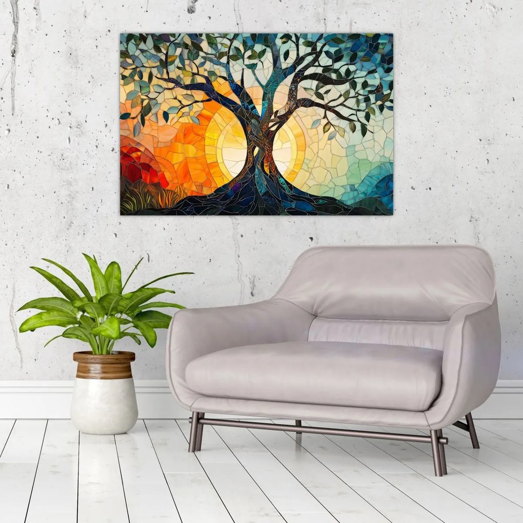 Tablou – Mozaic – soare și arbore I. (90x60 cm)