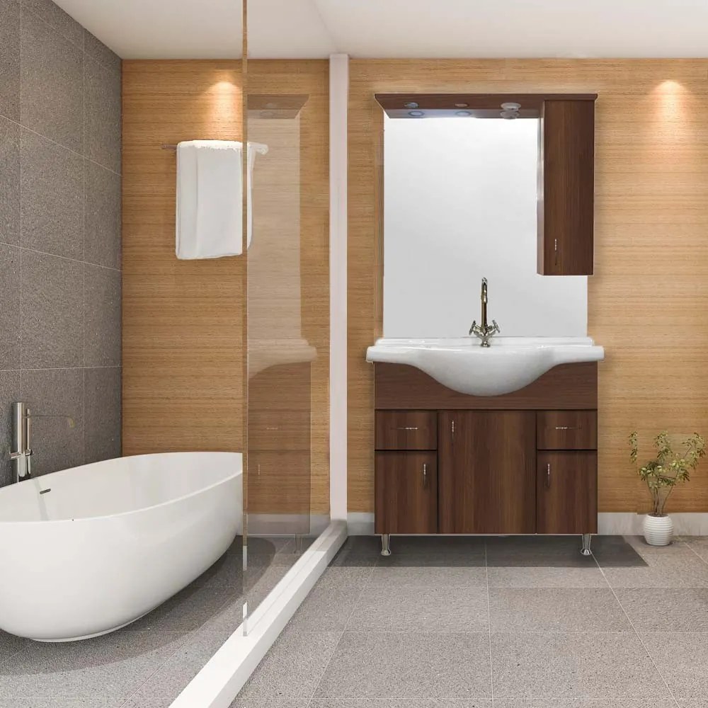 Mobilier complet de baie Bianca Plus 85, culoare Aida nuc, deschidere pe dreapta