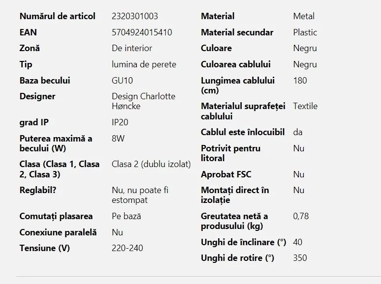 Aplica de perete moderna design minimalist nordic Rochelle