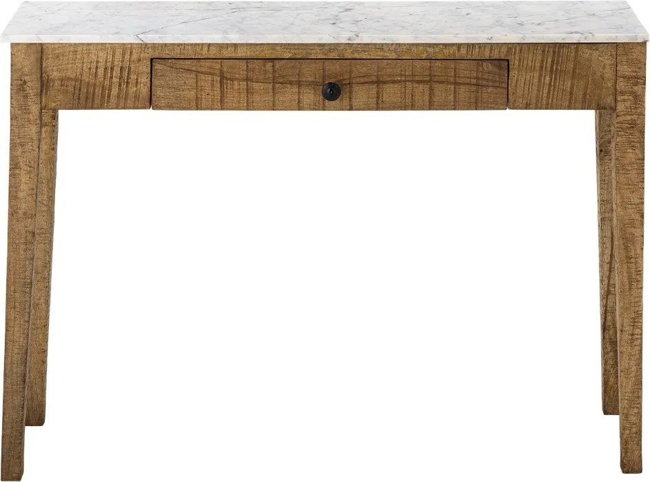 Consolă rustică din lemn de mango maro cu blat de marmură, 110x28x76 cm, „Hauge"