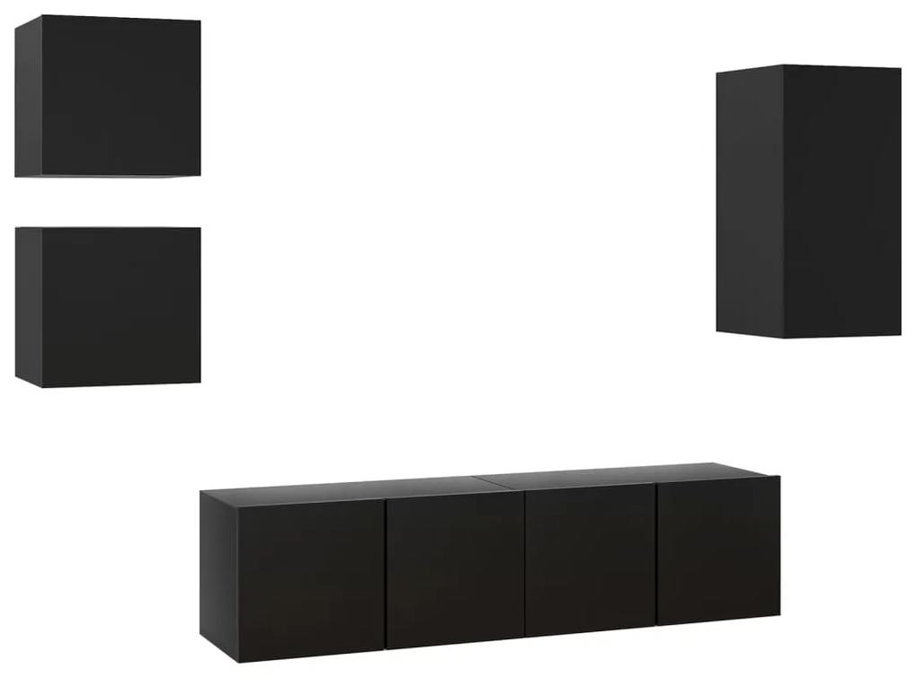 3078800 vidaXL Set dulapuri TV, 5 piese, negru, lemn prelucrat