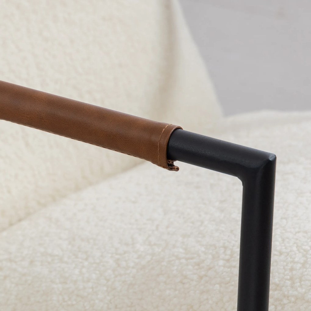 HOMCOM Fotoliu de salon, fotoliu auxiliar tapițat în țesătură bouclette, șezut lat și structură din oțel, 77x91x80cm, crem | Aosom Romania