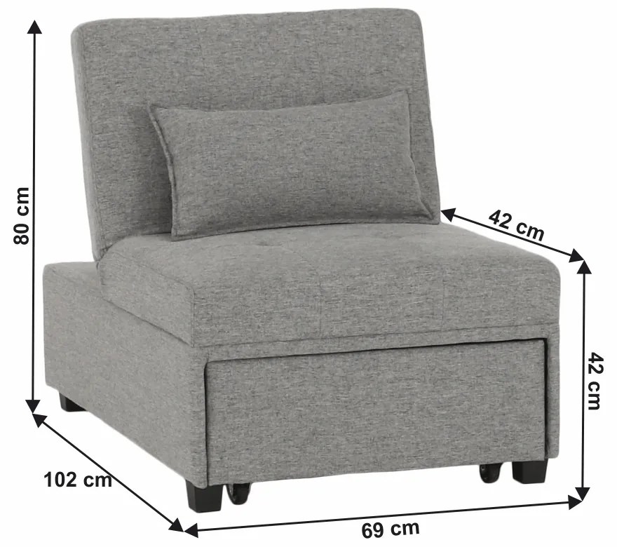 Fotoliu extensibil, material textil gri deschis, OKSIN