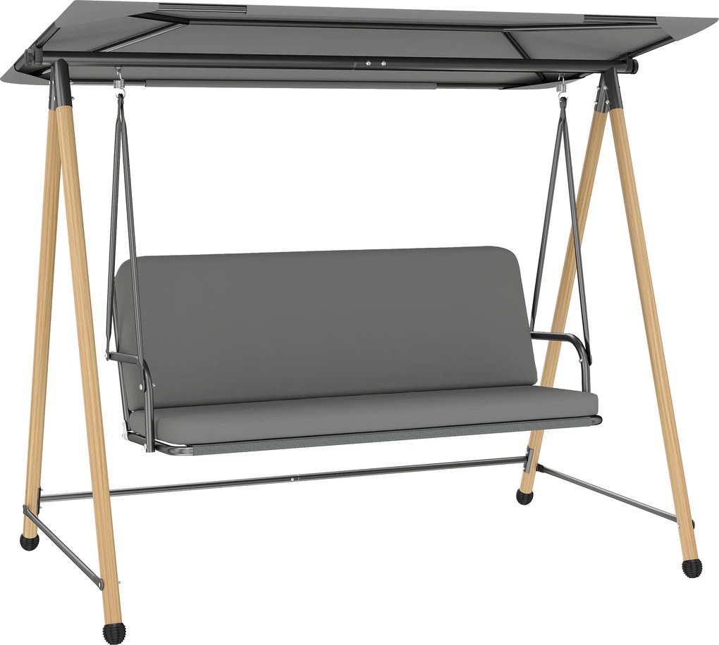 Outsunny Balansoar de Grădină cu 3 Locuri, cu Copertină Reglabilă Impermeabilă și Pernă Detașabilă, Capacitate Maximă 360 kg, 208 x 125 x 180 cm, Gri | Aosom Romania