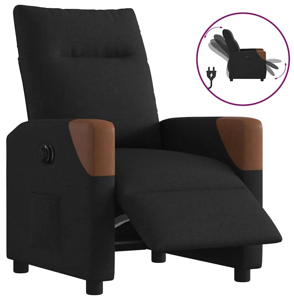 vidaXL Fotoliu rabatabil electric, negru, material textil