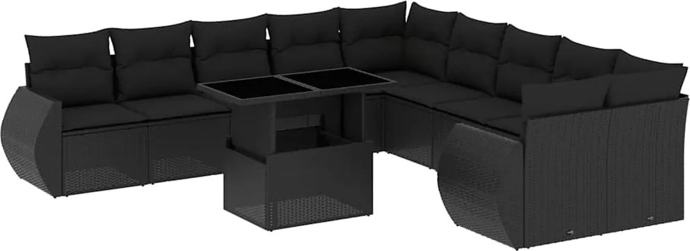 vidaXL Set canapele de grădină cu perne, 11 piese, negru, poliratan