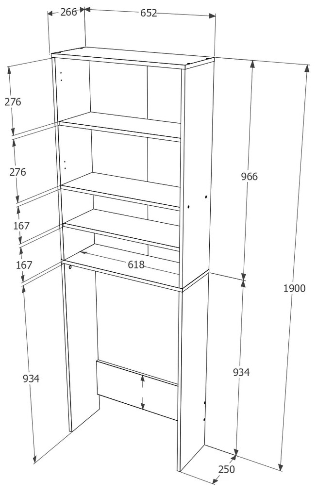 Dulap Masina de Spalat Fyn, Beton/Alb, 65 x 27 x 190 cm