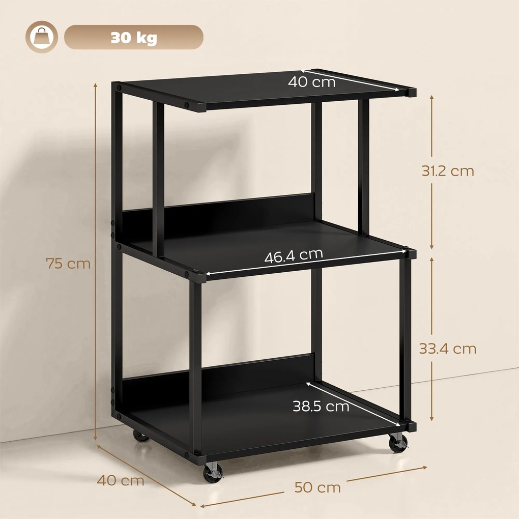 HOMCOM Suport pentru Imprimantă cu 3 Niveluri, Tavă Industrială Metalică pentru Birou, Negru | Aosom Romania