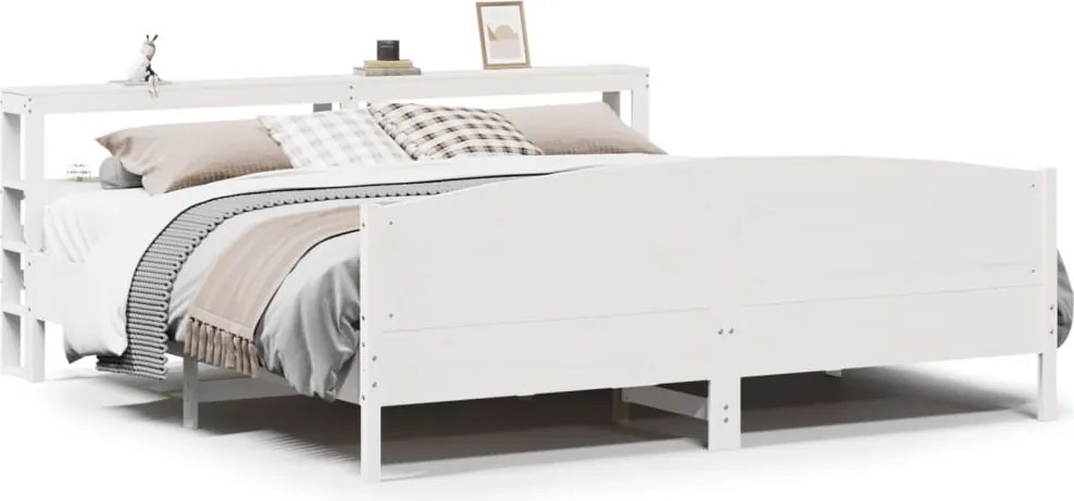 vidaXL Cadru de pat fără saltea, alb, 180x200 cm, lemn masiv pin