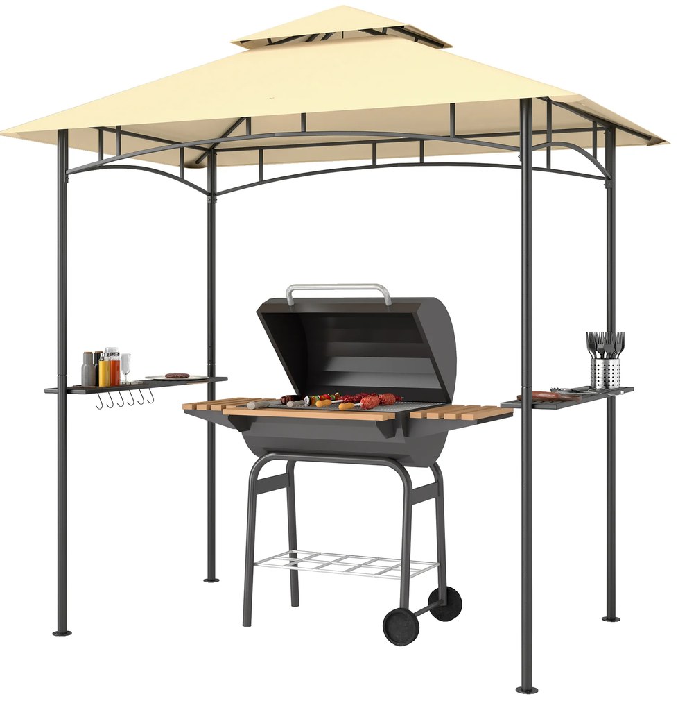 Outsunny Grillpavillon cu LED 240 x 150 x 258 cm rezistent la apă, ignifug, Pavilion de grădină cu acoperiș dublu | Aosom Romania