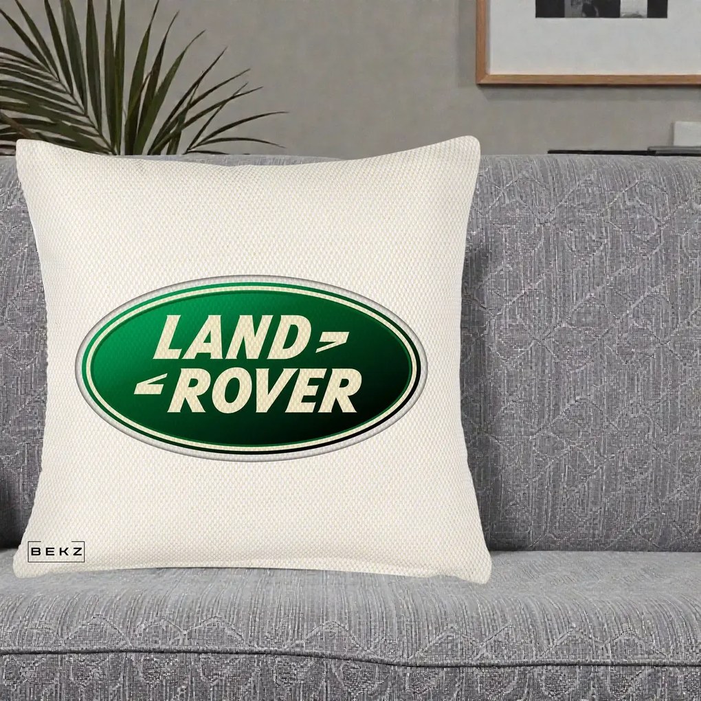 Perna Personalizata cu emblema Land Rover, 40x40 cm, Crem Reliefat, Husa Detasabila, Perna Inclusa, BEKZ®