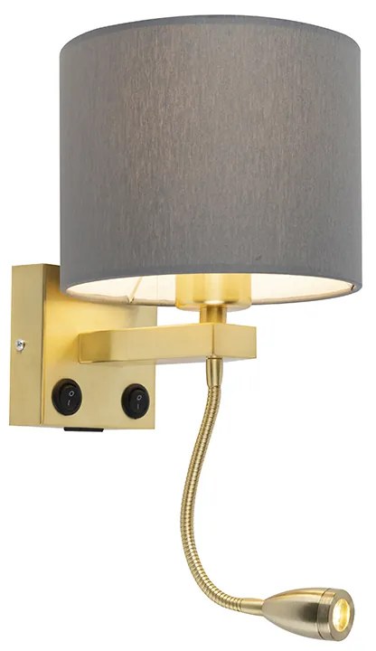Aplică de perete Art Deco aurie cu USB și abajur gri - Brescia