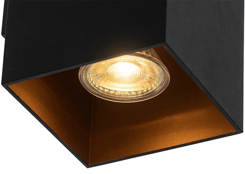 Lampa de perete pătrată de design negru cu interior auriu - Sab