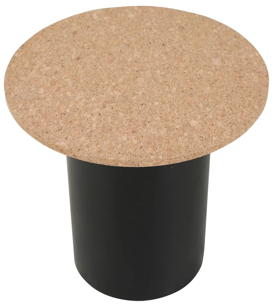 Set de 2 masute laterale rotunde din MDF si pluta cu picioare din pin negru