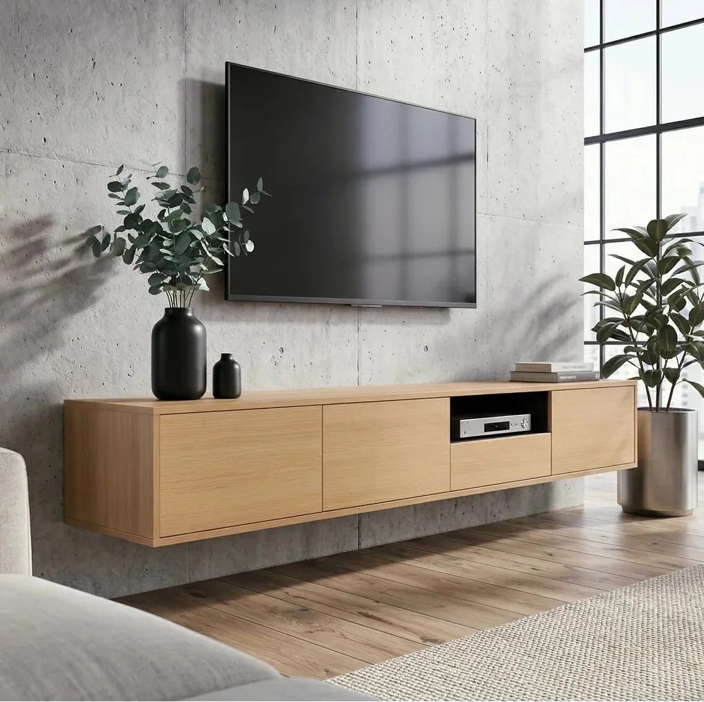Comoda TV suspendata LOFT 200cm natur/ negru