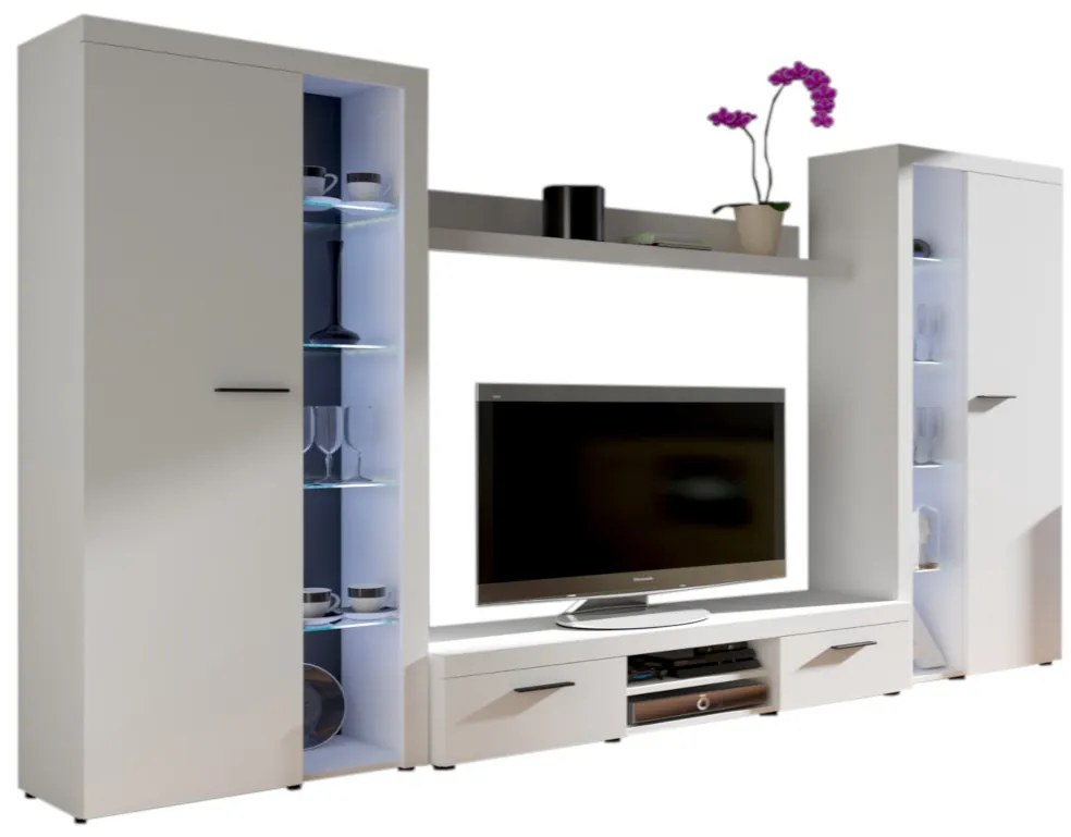 Expedo Mobilă sufragerie KLOK, 300x190x34, alb + iluminare LED