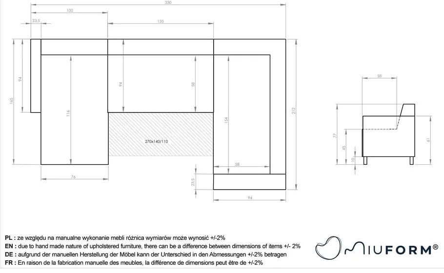 Colțar gri deschis extensibil/cu spațiu de depozitare (cu colț pe partea dreaptă/în formă de "U") Classy Sophie – Miuform