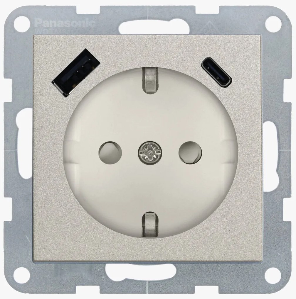 Priza simpla cu impamantare, protectie copii, USB A+C, 16A, IP20, Bronz, Panasonic Karre Plus 55