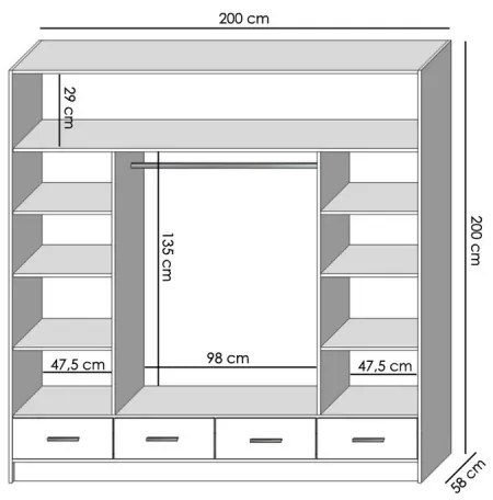 Dulap cu oglindă SANNA 200x215 cm, stejar Sonoma