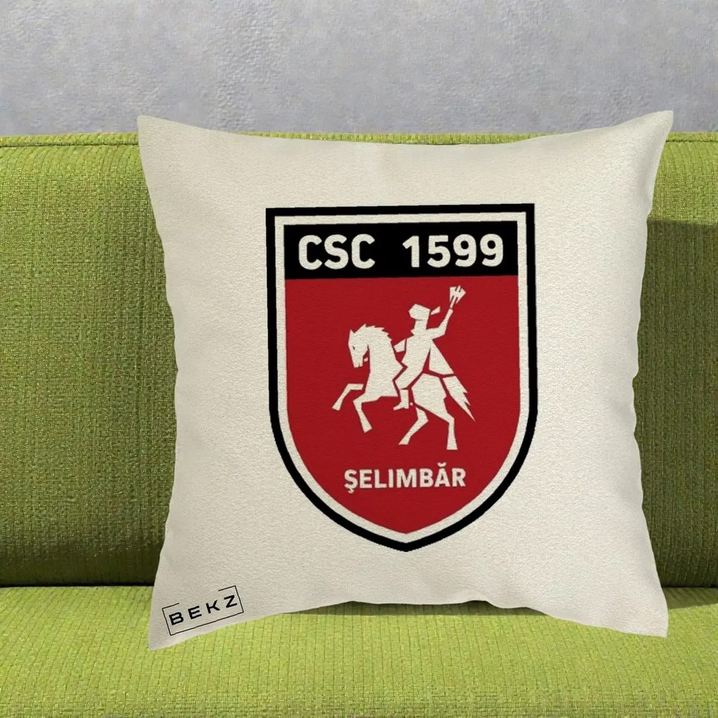 Perna Personalizata CSC 1599 Selimbar Fotbal, 40x40 cm, Ecru, Husa Detasabila, Perna Inclusa, BEKZ®