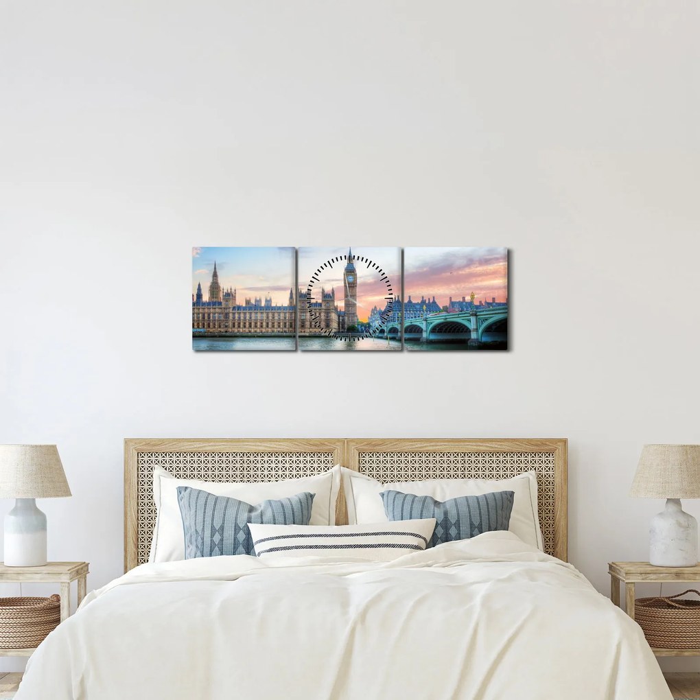 Tablou - Londra în culori pastelate (cu ceas) (90x30 cm)