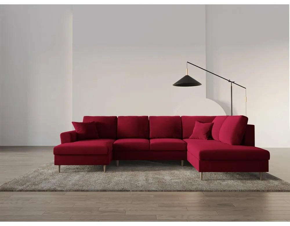 Colțar roșu extensibil, cu spațiu de depozitare cu tapițerie din catifea (cu colț pe partea dreaptă-în formă de "U") Kyoto – Cosmopolitan Design