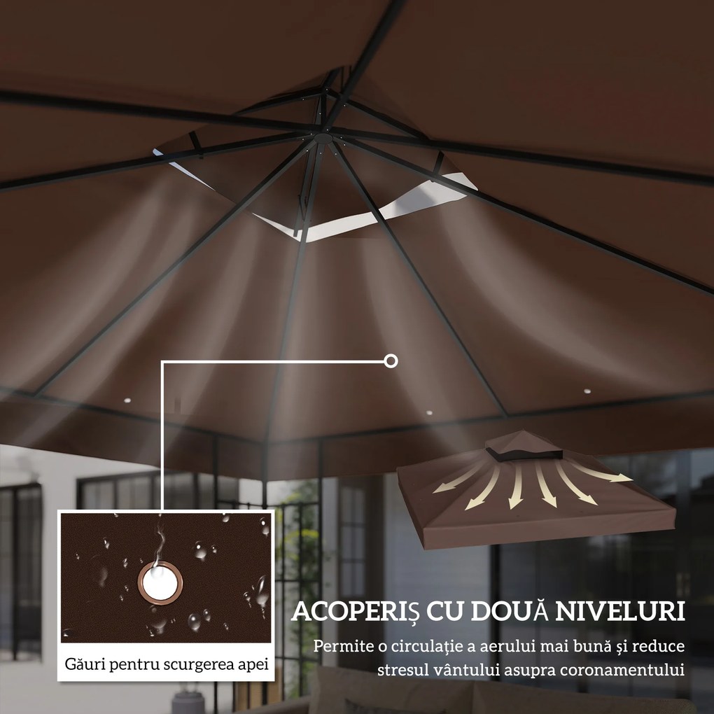 Outsunny Acoperiș de Schimb pentru Foișor 3x3 m cu 2 Niveluri pentru Grădină, Copertină Rezistentă la Apă din Țesătură Oxford 370g/㎡ Anti-UV 30+ cu Orificii de Drenaj, Cafeniu | Aosom Romania