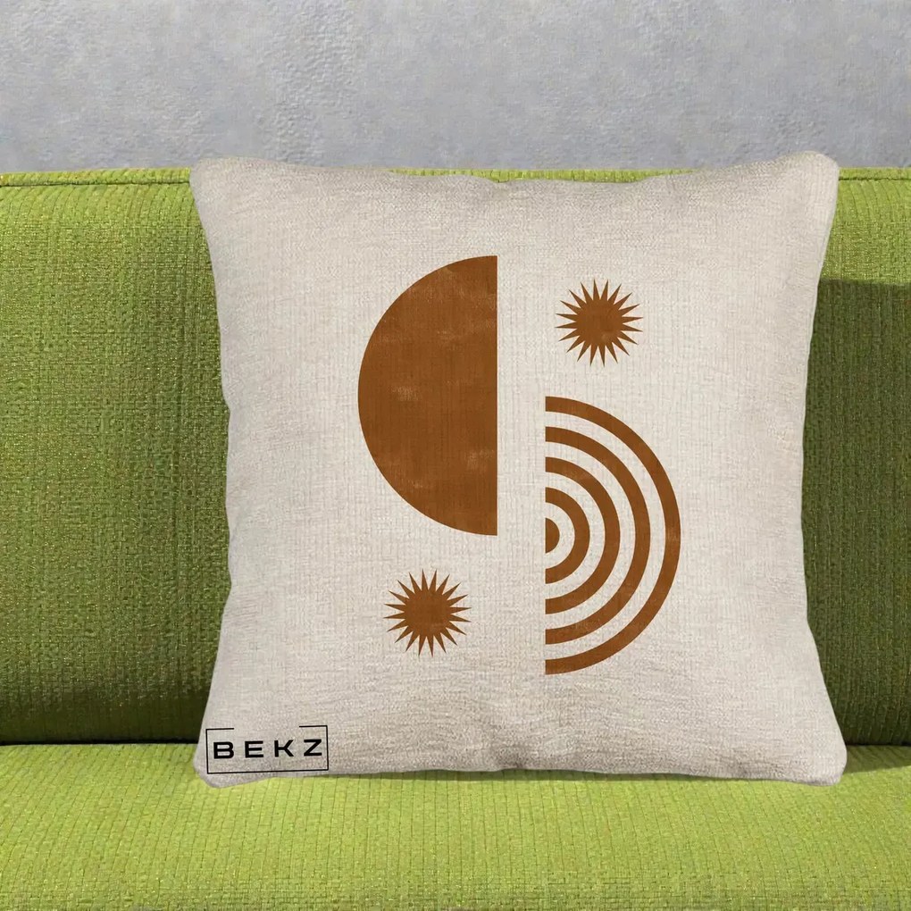 Perna Decorativa Boho Sun si Spirala, 40x40 cm, Bej Canapea, Husa Detasabila, Perna Inclusa, BEKZ®