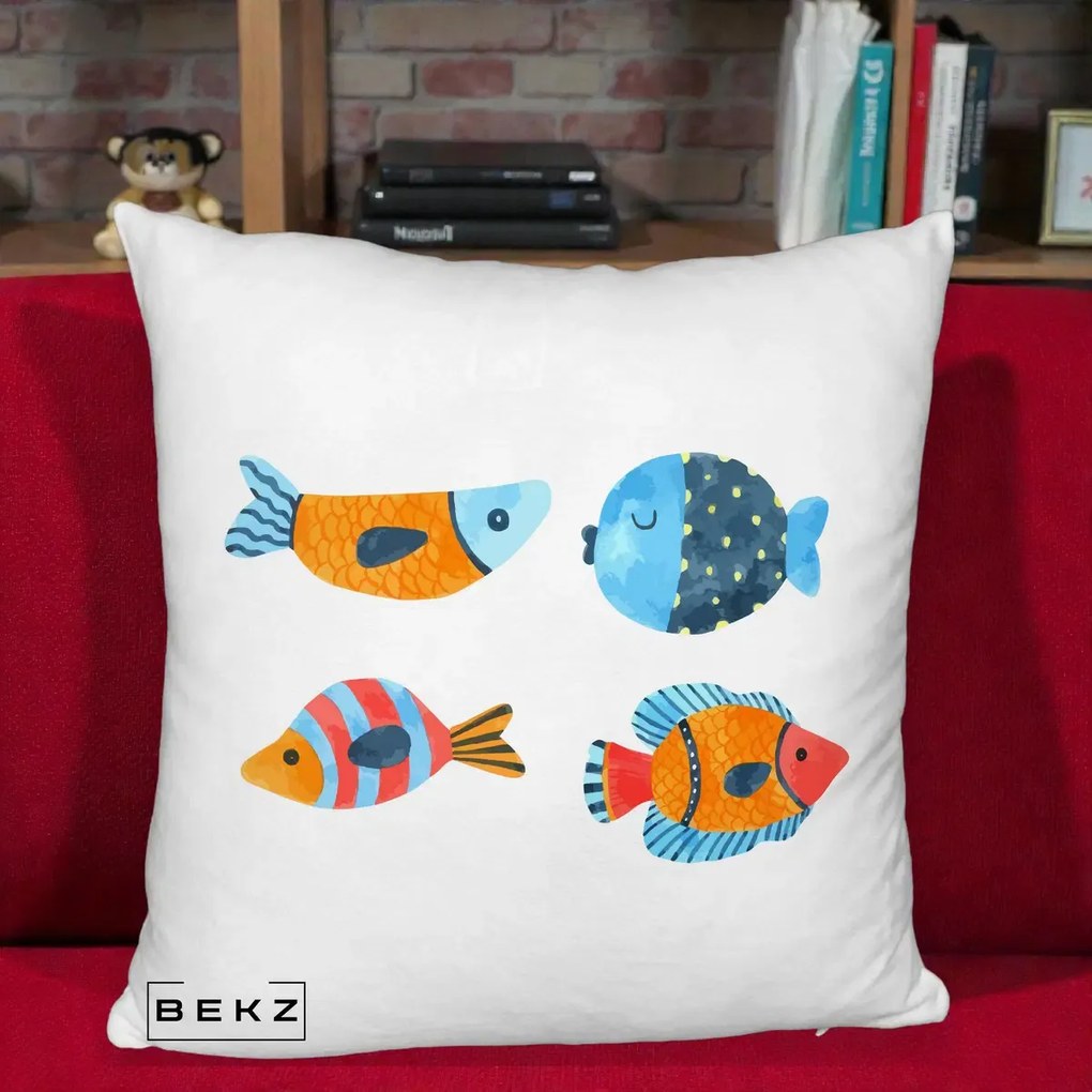Perna Decorativa Pesti Acuarela, 40x40 cm, Alb Pufos, Husa Detasabila, Perna Inclusa, BEKZ®