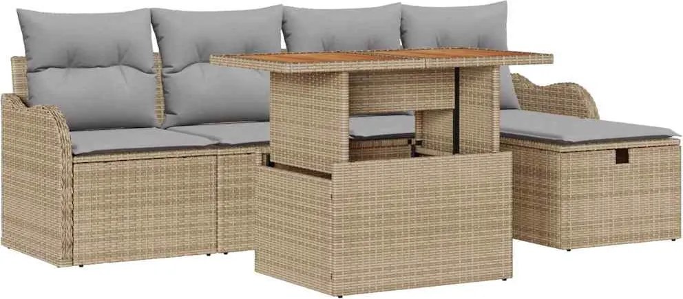 vidaXL Set de canapele pentru grădină cu pernă 6 pcs Bej poliratan