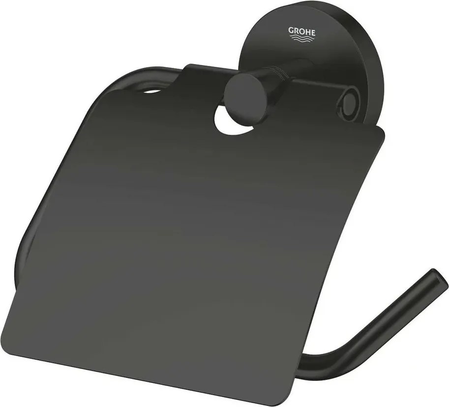 Suport hartie igienica negru mat cu aparatoare Grohe Essentials