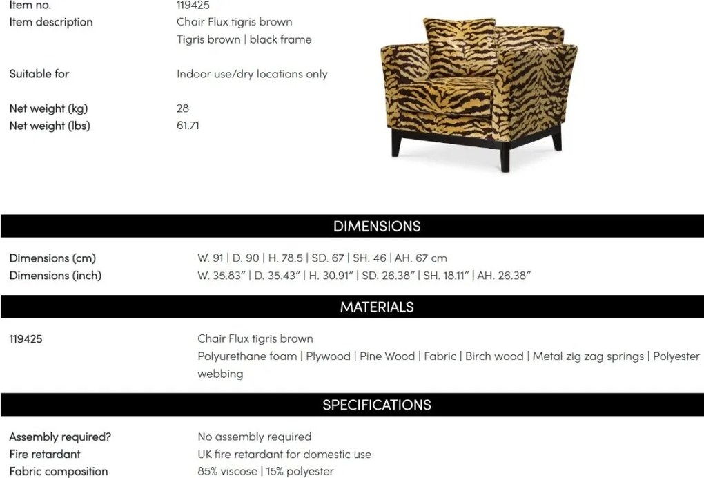 Fotoliu design LUX Flux, maro Tigris