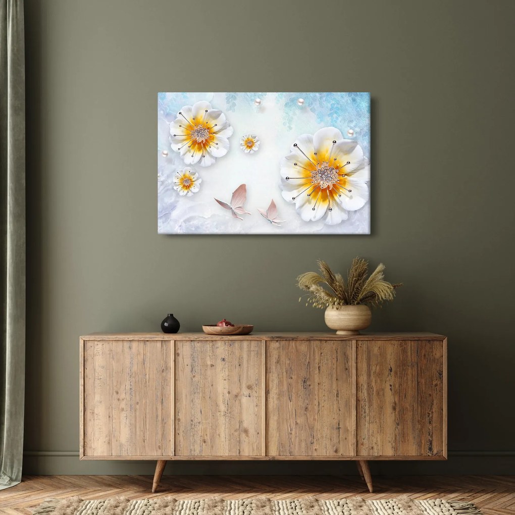 Tablou - Copoziția flori și fluturi (90x60 cm)