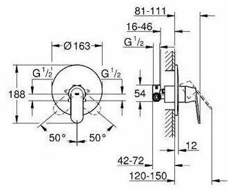 Baterie dus incastrata Grohe Eurosmart Cosmopolitan corp incastrat inclus