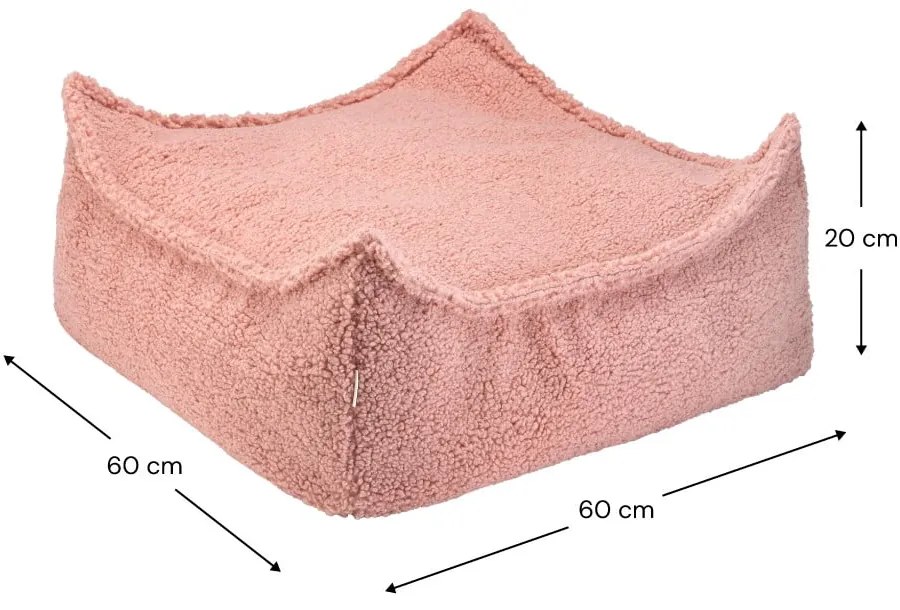 Fotoliu puf pentru copii roz cu tapițerie din țesătură bouclé Square – Wigiwama