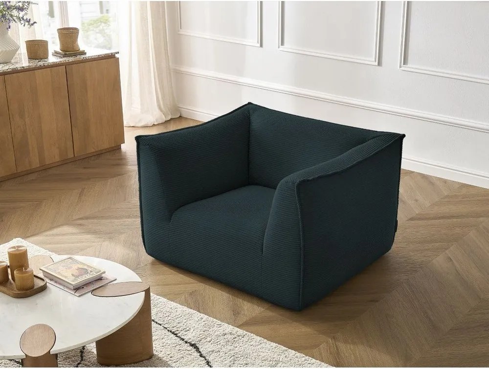 Fotoliu albastru închis cu tapițerie din catifea reiată Giorgia – Bobochic Paris