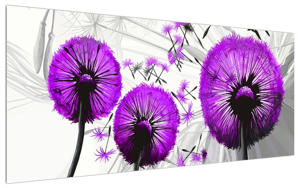 Tablou violet cu păpădii (120x50 cm), în 40 de alte dimensiuni noi