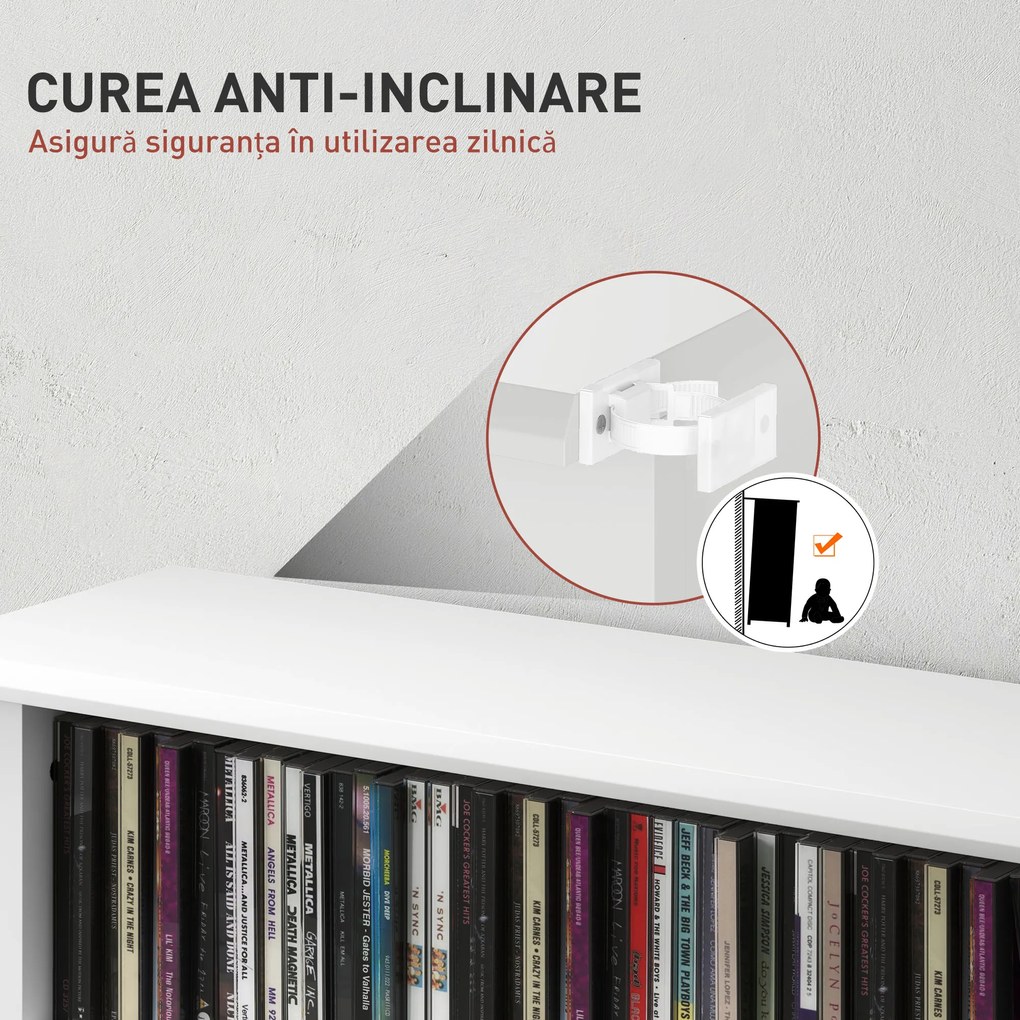 HOMCOM Unitate de Stocare 360 CD/185 DVD/185 Blu-ray - Alb | Aosom Romania