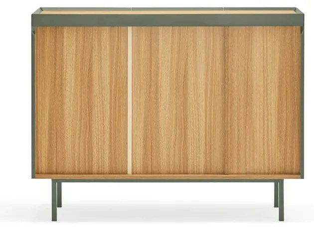 Comodă verde joasă cu aspect de lemn de stejar 110x85 cm Arista – Teulat