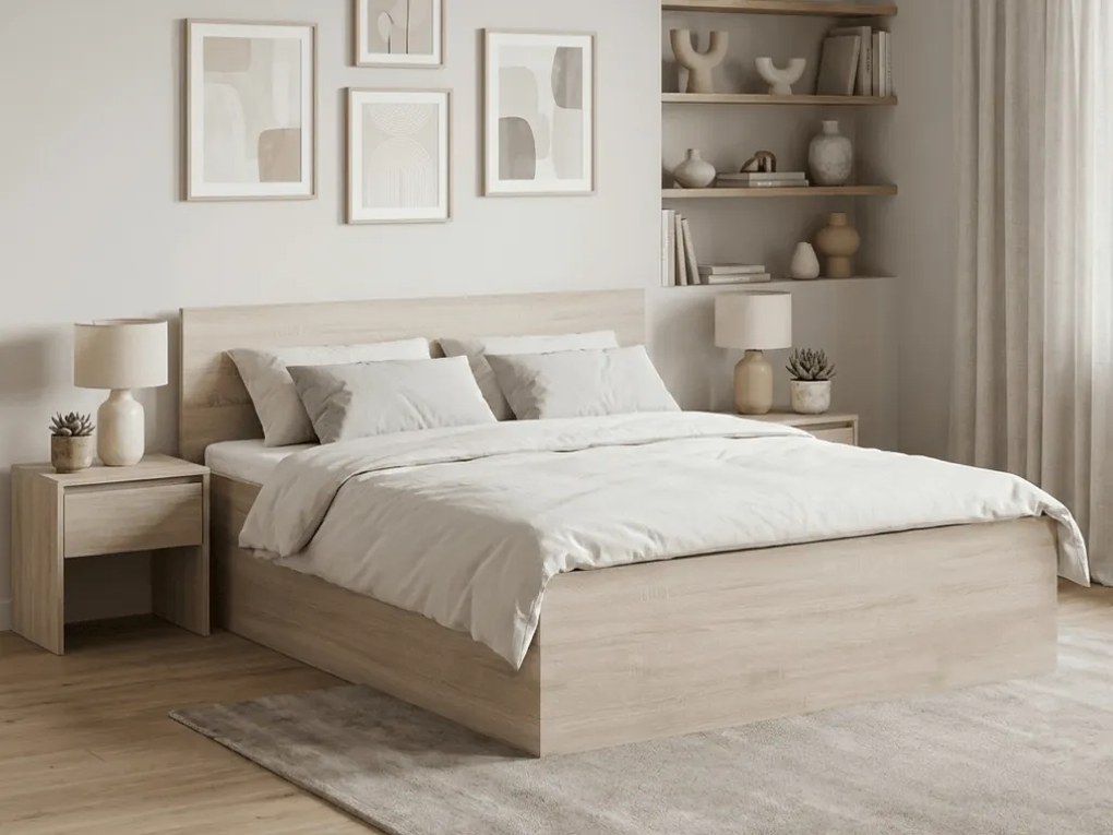 Pat dublu stejar sonoma, SOFIA 180 x 200 cm Saltele: Fara saltea, Somiera pat: Cu lamele drepte