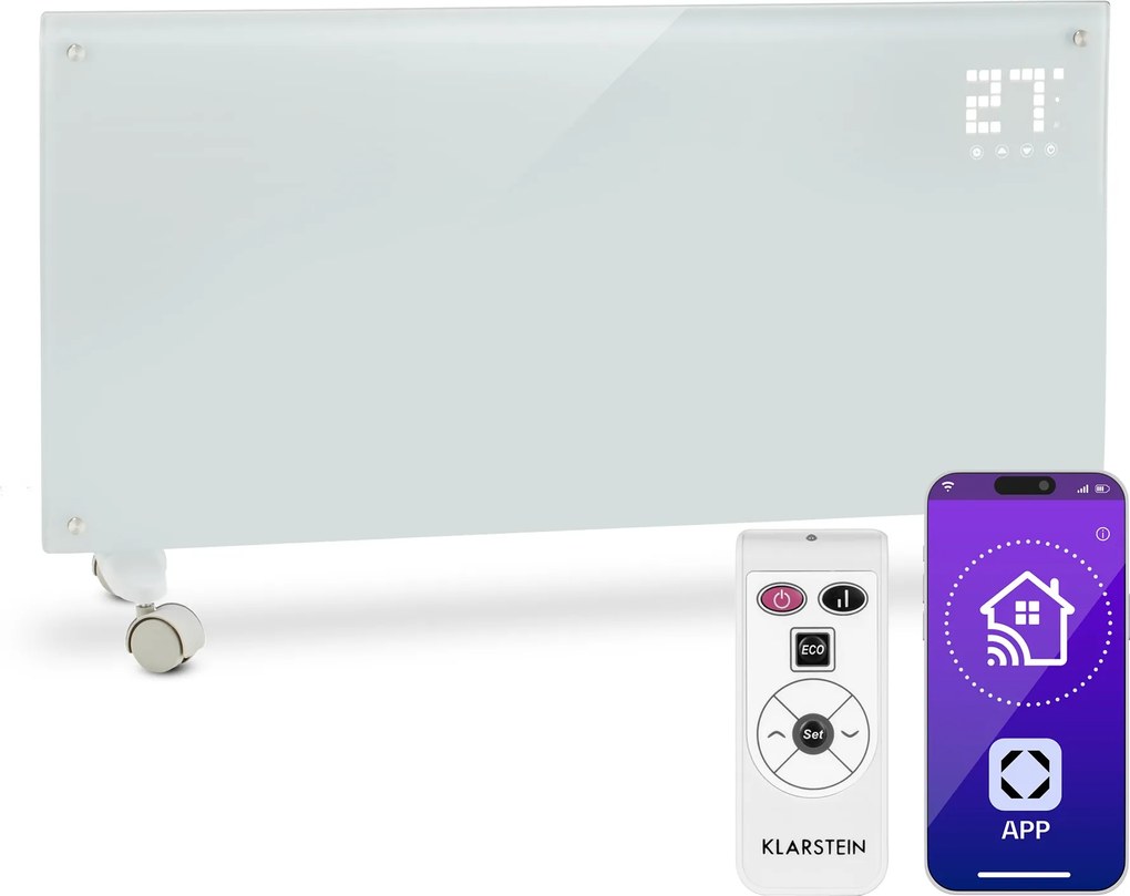 Klarstein Bornholm Smart, convector electric, 2000 W, WiFi, afișaj LED, cronometru, IP24, alb