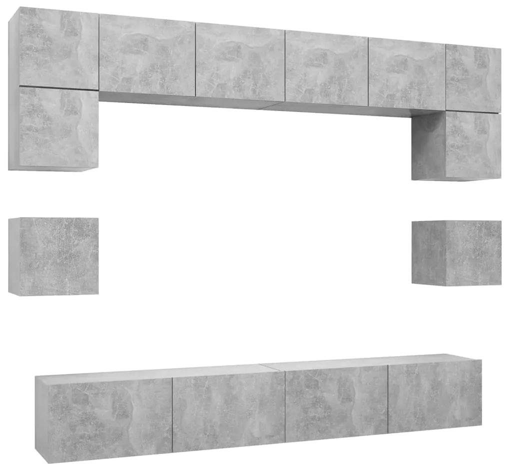 3079112 vidaXL Set de dulapuri TV, 8 piese, gri beton, lemn prelucrat