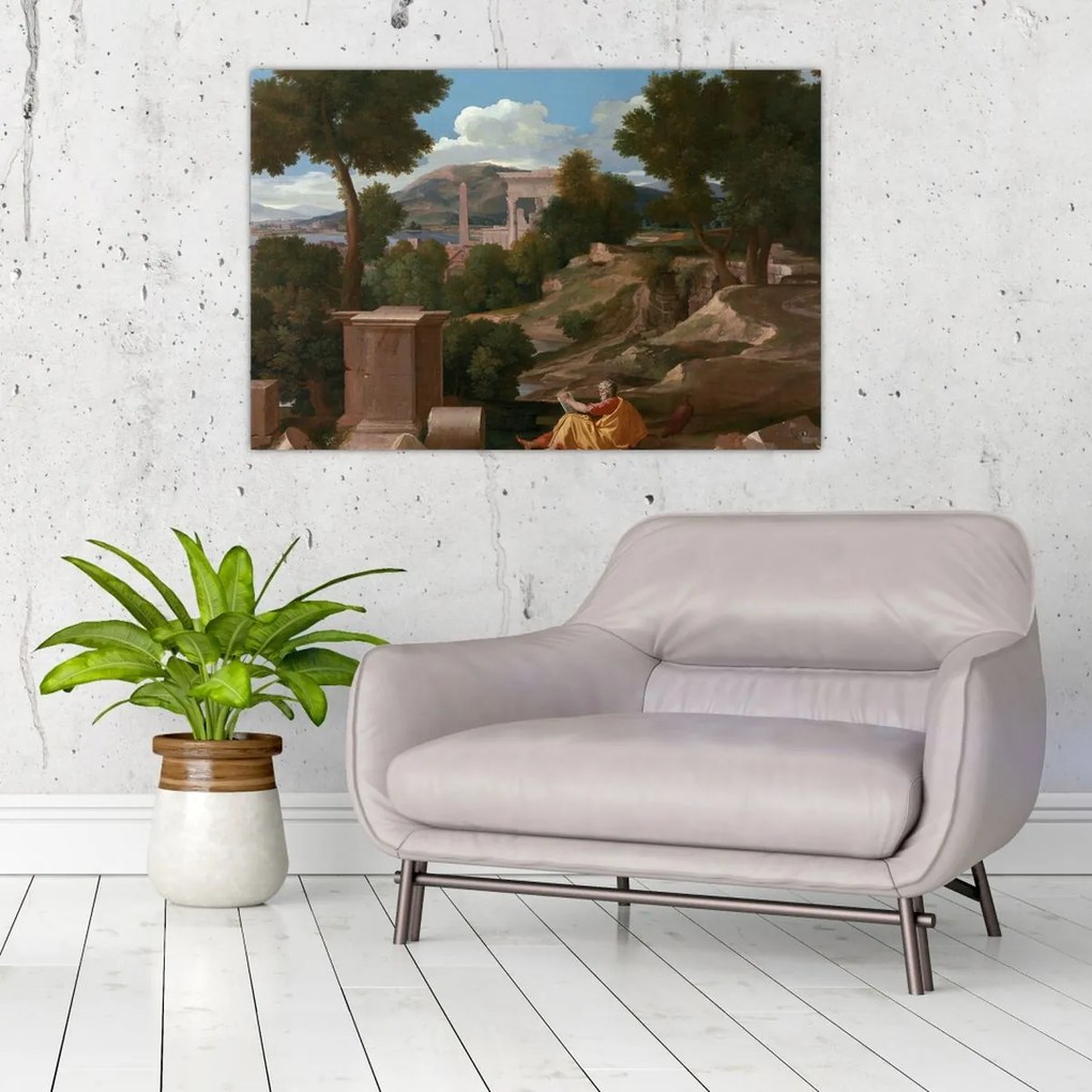 Tablou - Nicolas Poussin, Landscape with Saint John on Patmos, reproducere (90x60 cm)