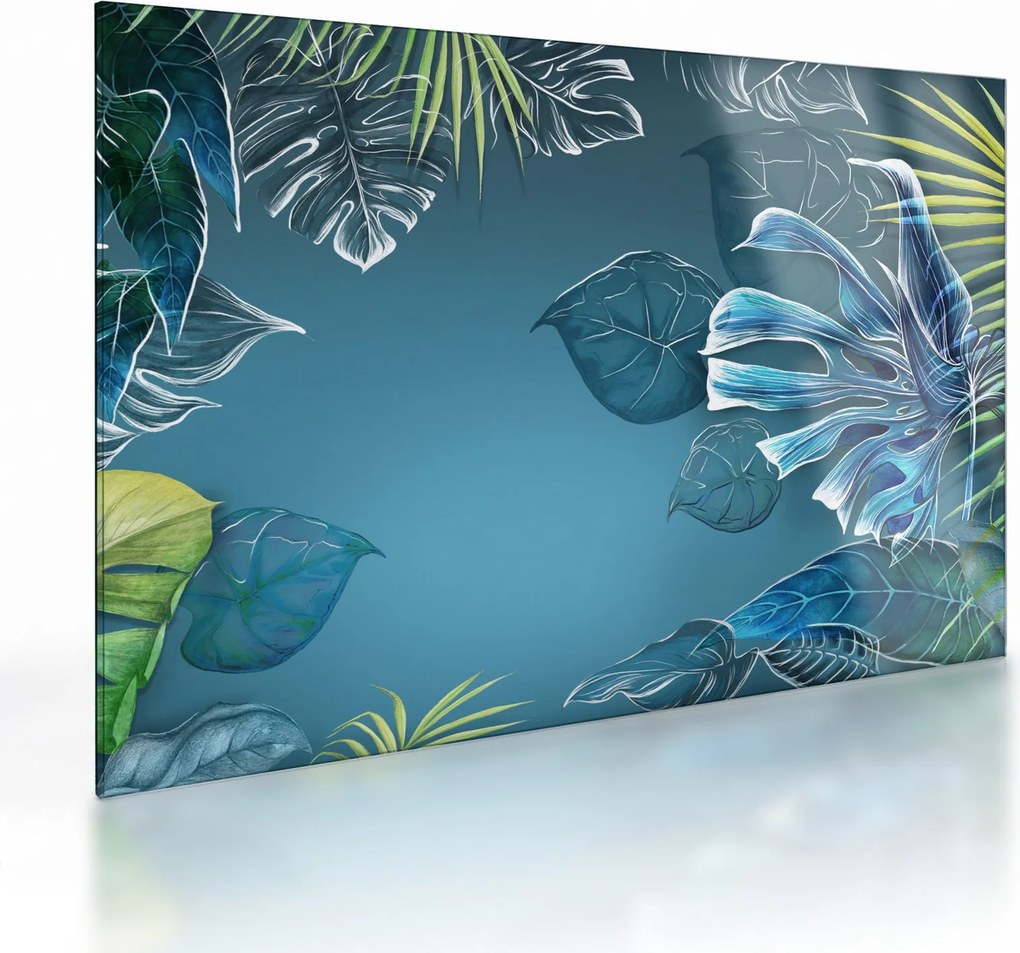 Tablou pe sticlă - Frunzele plantelor tropicale (70x50 cm)