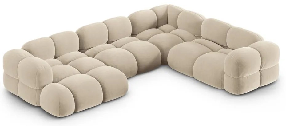 Colțar bej cu tapițerie din catifea (cu colț pe partea dreaptă/în formă de "U") Loretto – Cosmopolitan Design