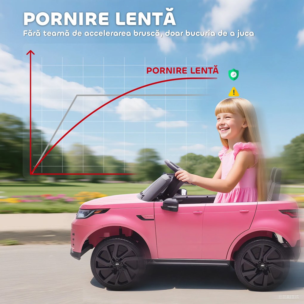 HOMCOM Mașină Electrică pentru Copii 3-6 Ani cu Licență Land Rover Discovery 12V, 2.5-4.5 km/h Auto Electrică pentru Copii cu 2 Motoare, Suspensii, Telecomandă, USB, Muzică, Faruri și Claxon, Roz | Aosom Romania