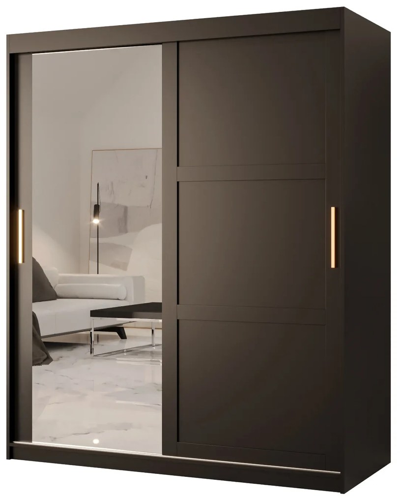 Dulap de haine Riven 2 150 (mat negru) (cu oglindă). 1064176