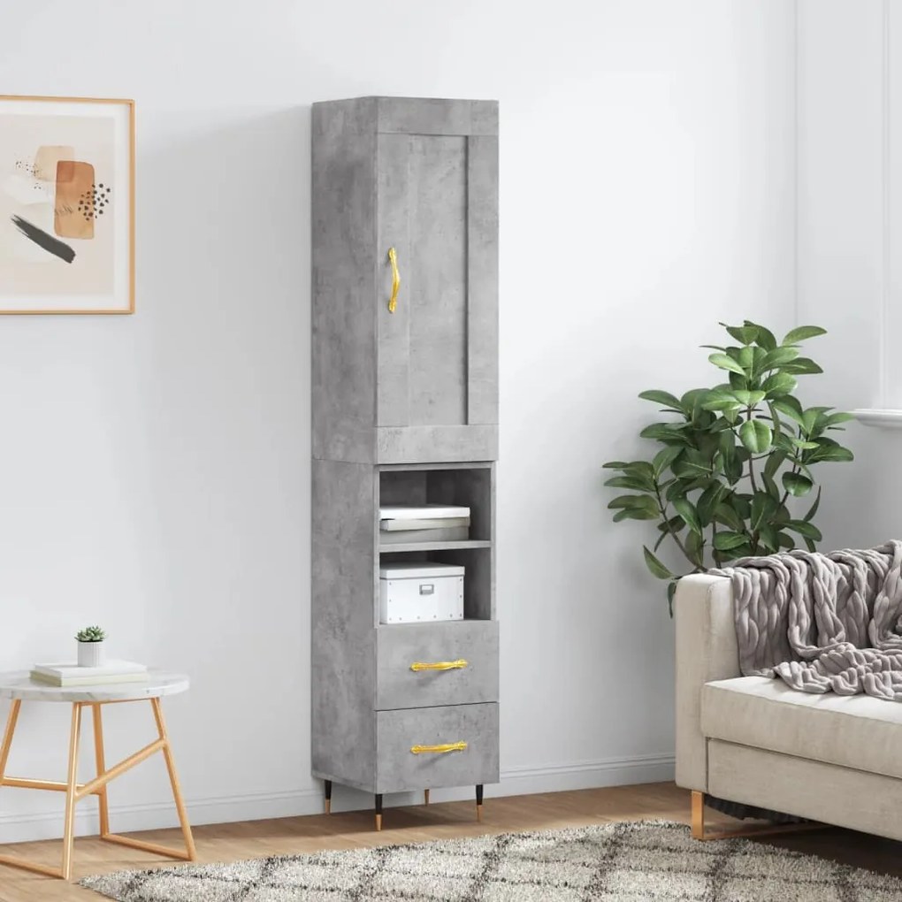 vidaXL Dulap înalt, gri beton, 34,5x34x180 cm, lemn prelucrat