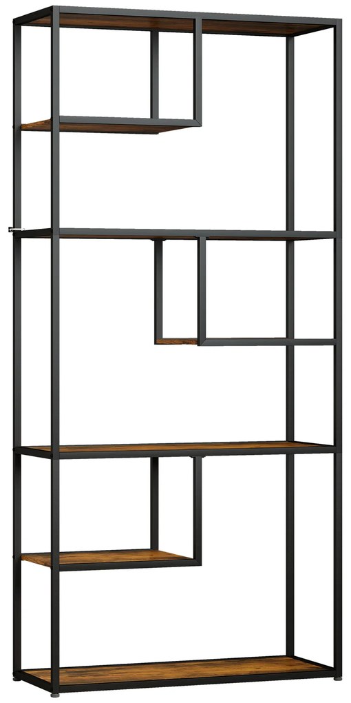 HOMCOM Bibliotecă Mobilă cu 7 Nivele din Lemn și Oțel în Stil Industrial, 83x34x180 cm, Maro | Aosom Romania